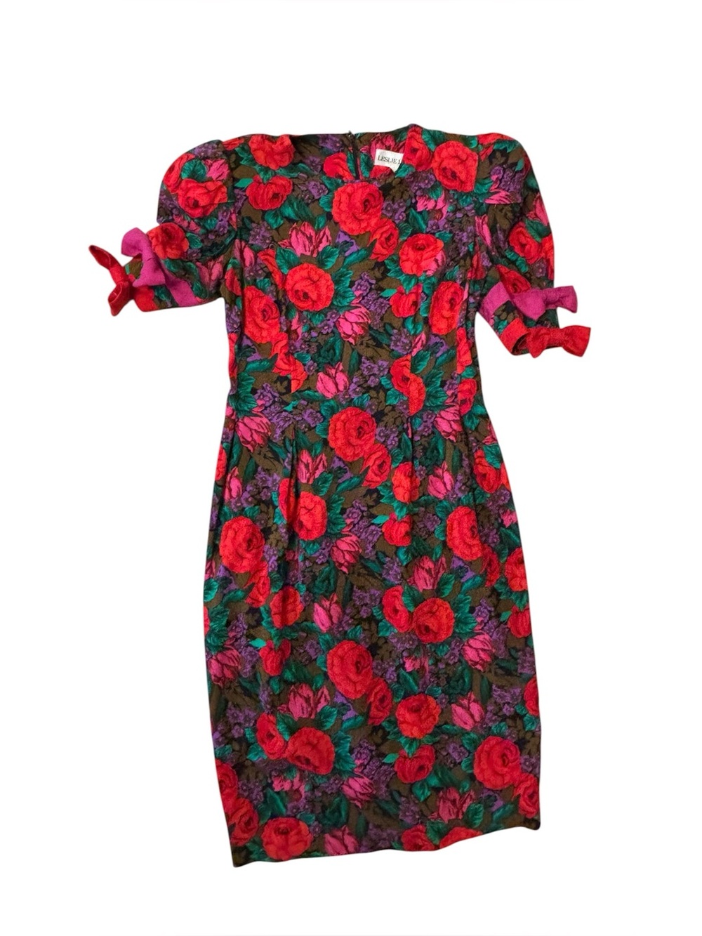 Stunning Vintage-Inspired Red Floral Sheath Dress- Leslie Lucks